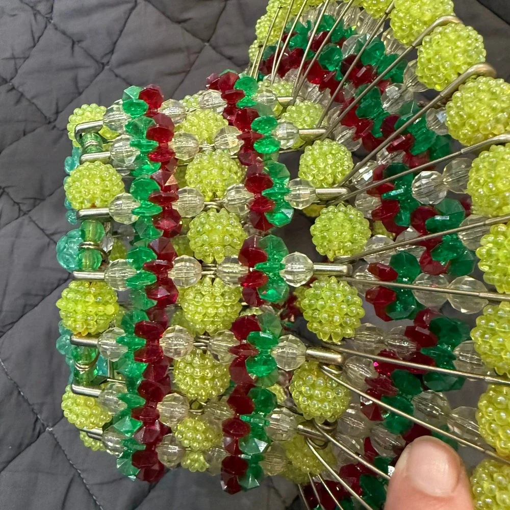 Vintage Beaded‎ Basket Decor Fruit Color Plastic Bead Bowl Display